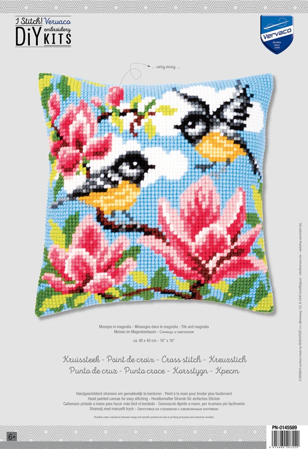 Vervaco útsaumspúði 40x40 cm - FLUG BLÁR BAKGRUNNUR